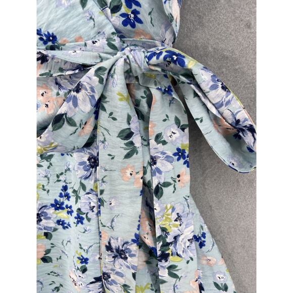 BCBGeneration Dress Womens Sz 12 Blue‎ Floral Wrap Hi Low Knee Length - Picture 2 of 12